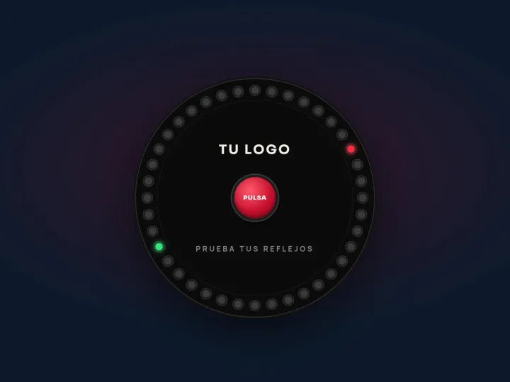 Ilustración de la ruleta de sincronización de luces: disco negro con luces LED y pulsador rojo