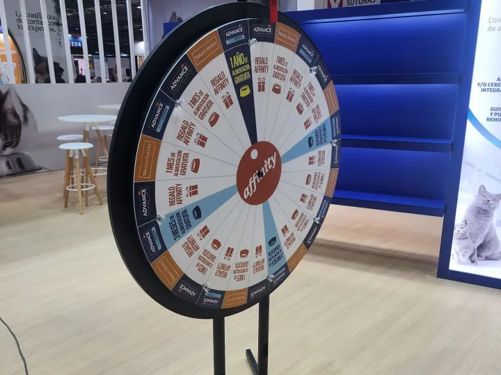 Prize wheel on a pet products brand's stand