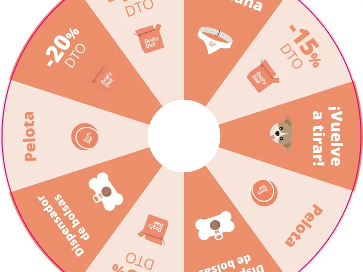 Orange wheel design with discounts and gifts for a pet shop