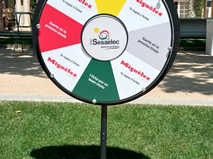 Colourful promotional wheel in a historic garden