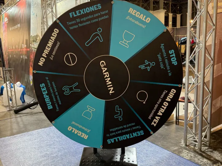 Giant sports challenge wheel at a trade show