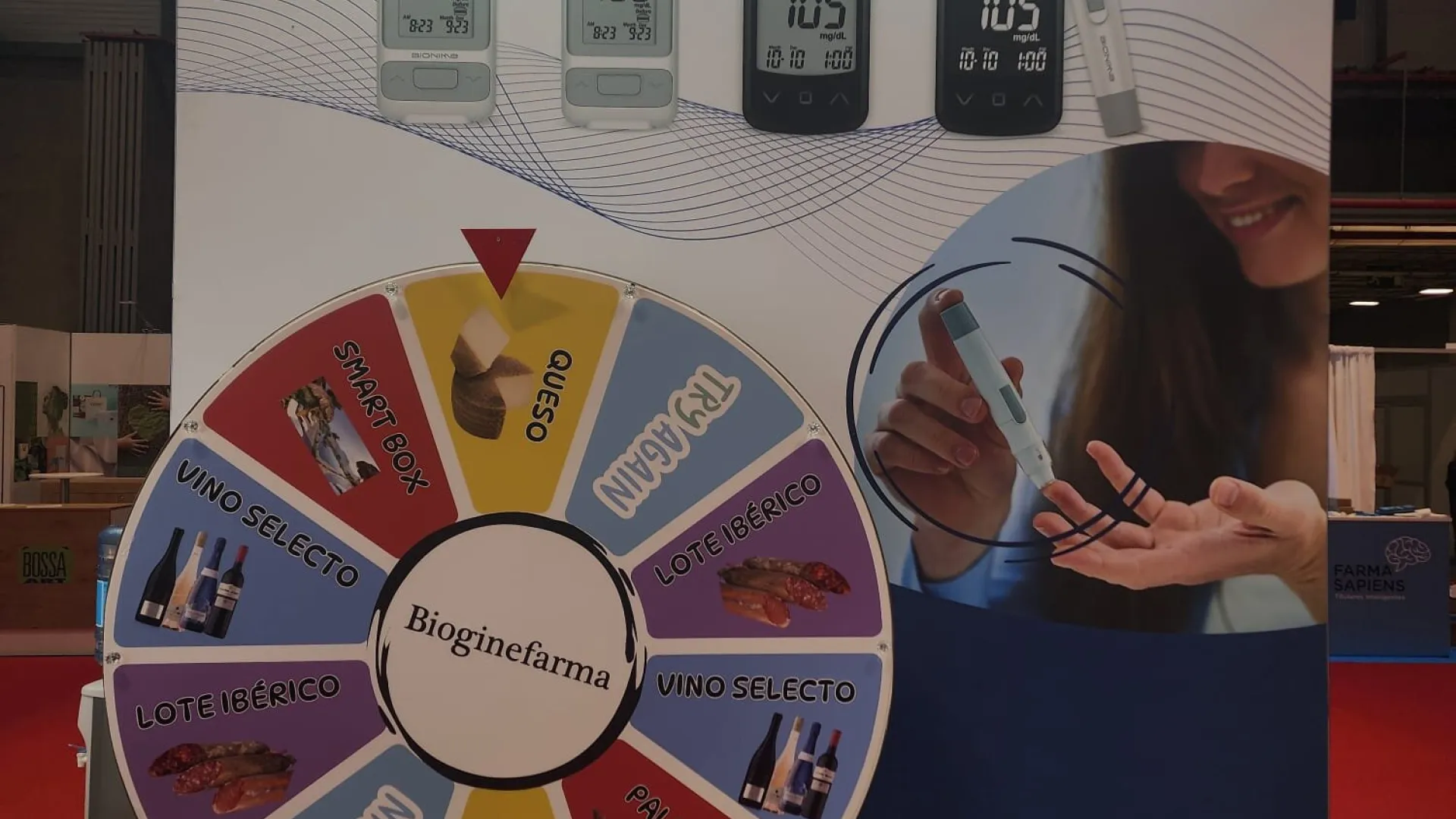 Custom giant prize wheel in front of a corporate backdrop