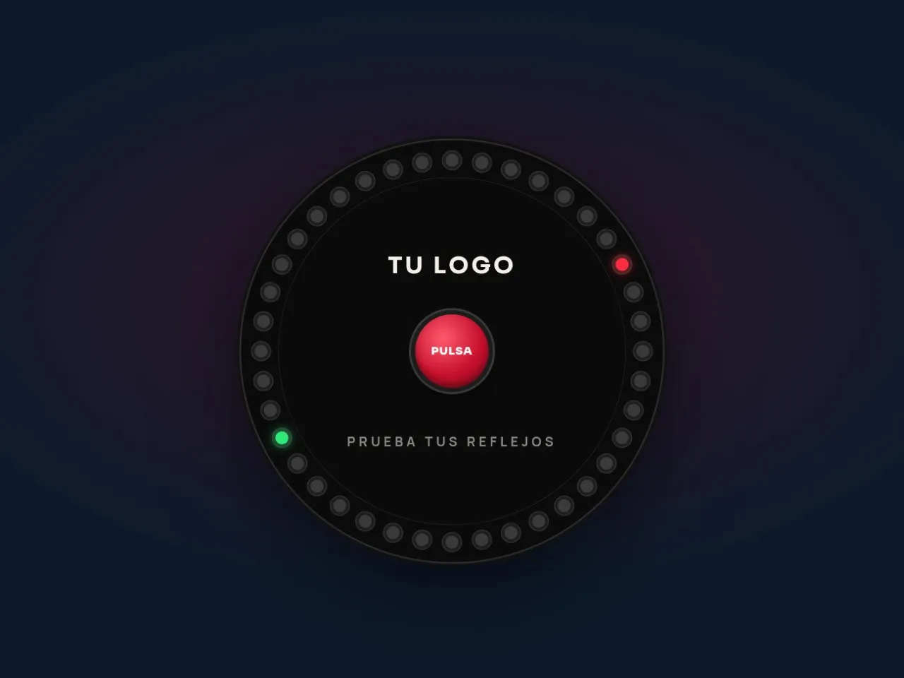 Illustration of the light-sync reaction wheel: black disc with LED lights and a red button