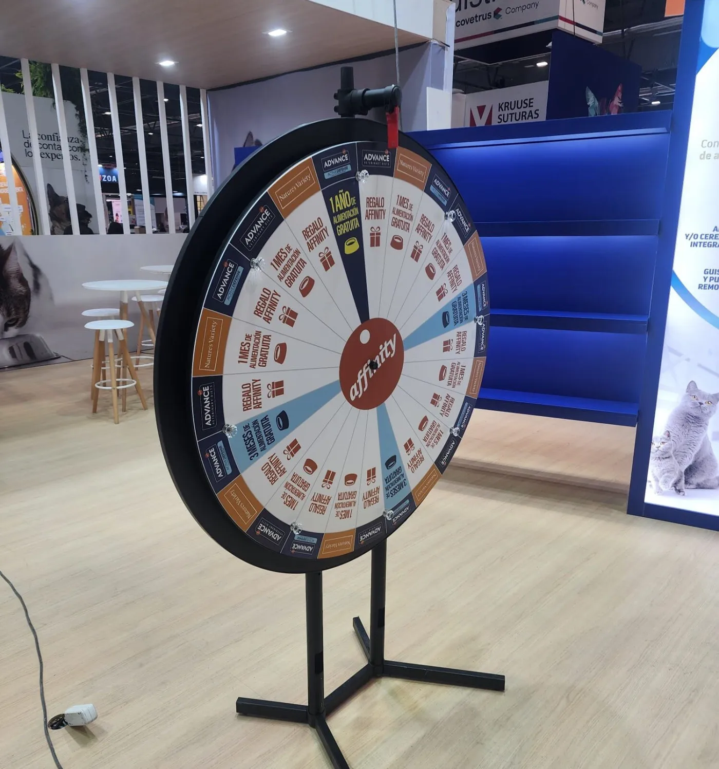 Prize wheel on a pet products brand's stand