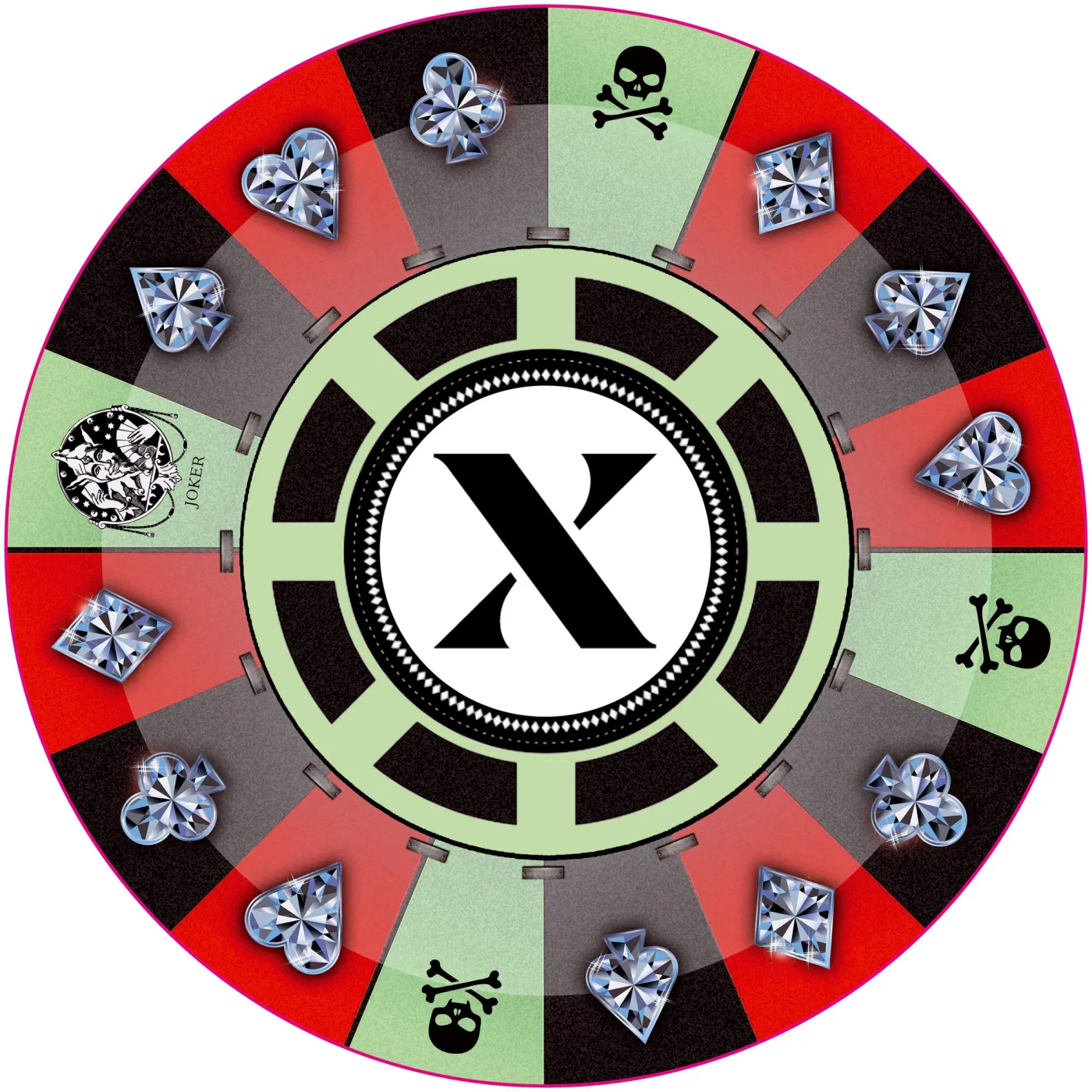 Casino-style wheel design with skulls and diamonds