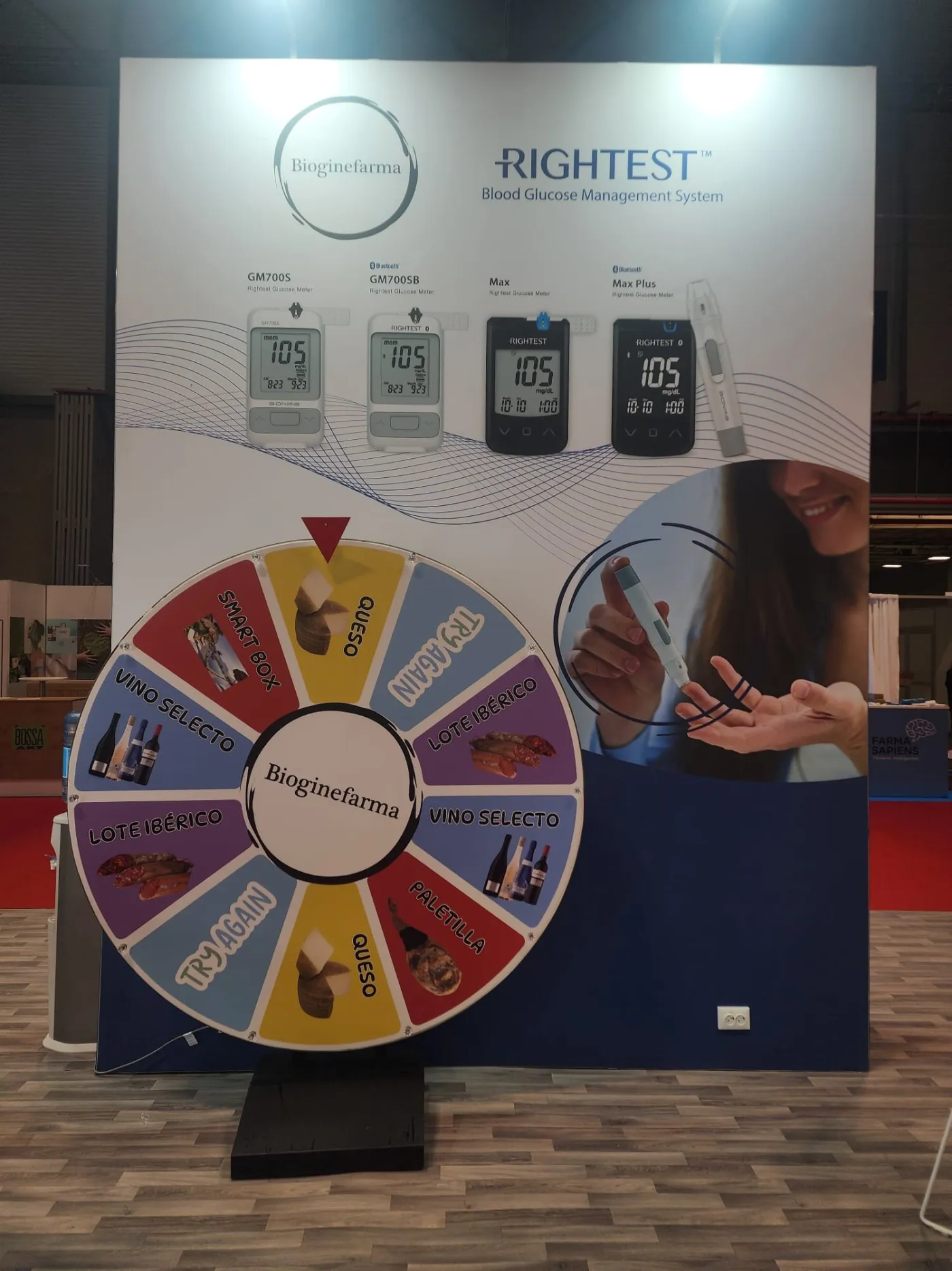 Custom giant prize wheel in front of a corporate backdrop
