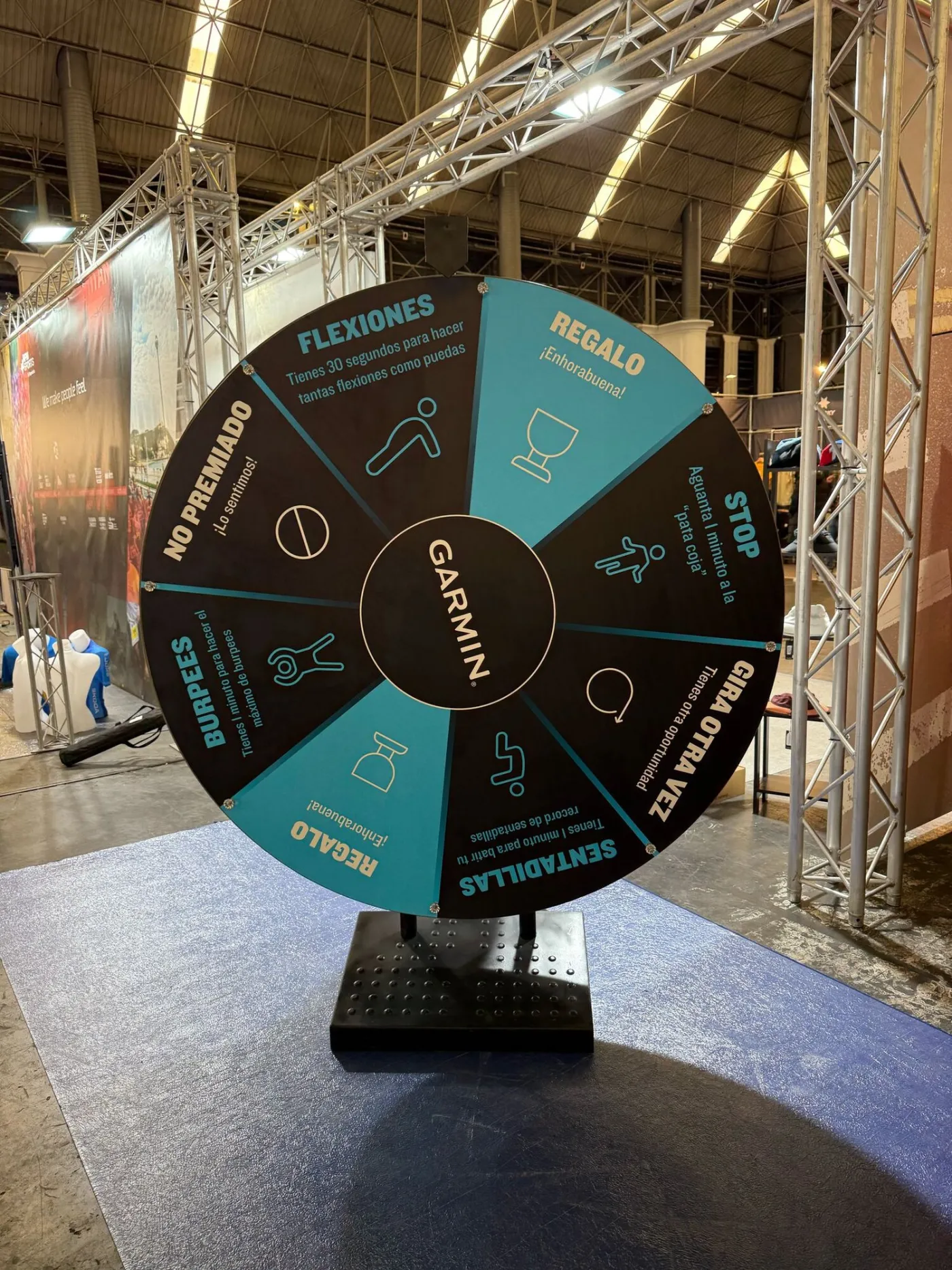 Giant sports challenge wheel at a trade show